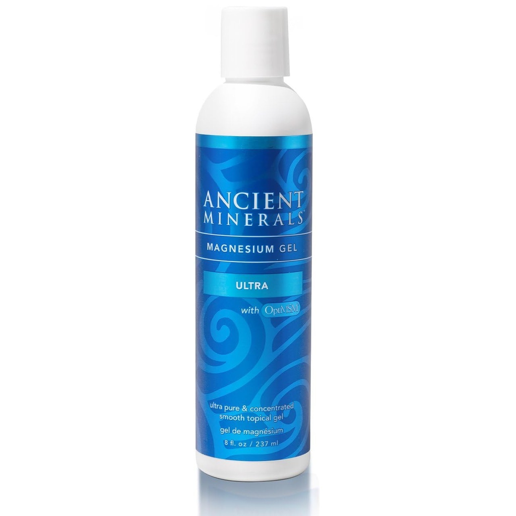 Minéraux anciens Gel de magnésium Ultra avec OptiMSM et Aloe Vera - Formule de gel de magnésium topique avec MSM Meilleur utilisé pour le massage et l'application topique (8oz)