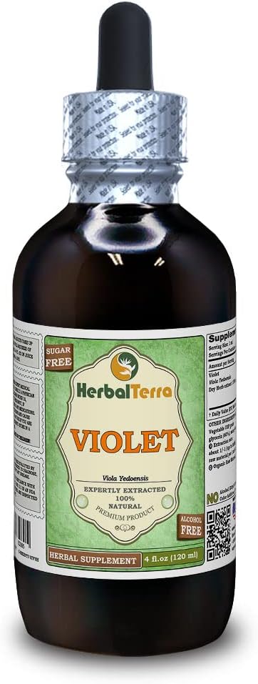 Violet (Viola Yedoensis) Gedroogde kruiden Alcoholvrije vloeibare Extract (Brand Name: HerbalTerra, Trots Made in USA) 4 oz