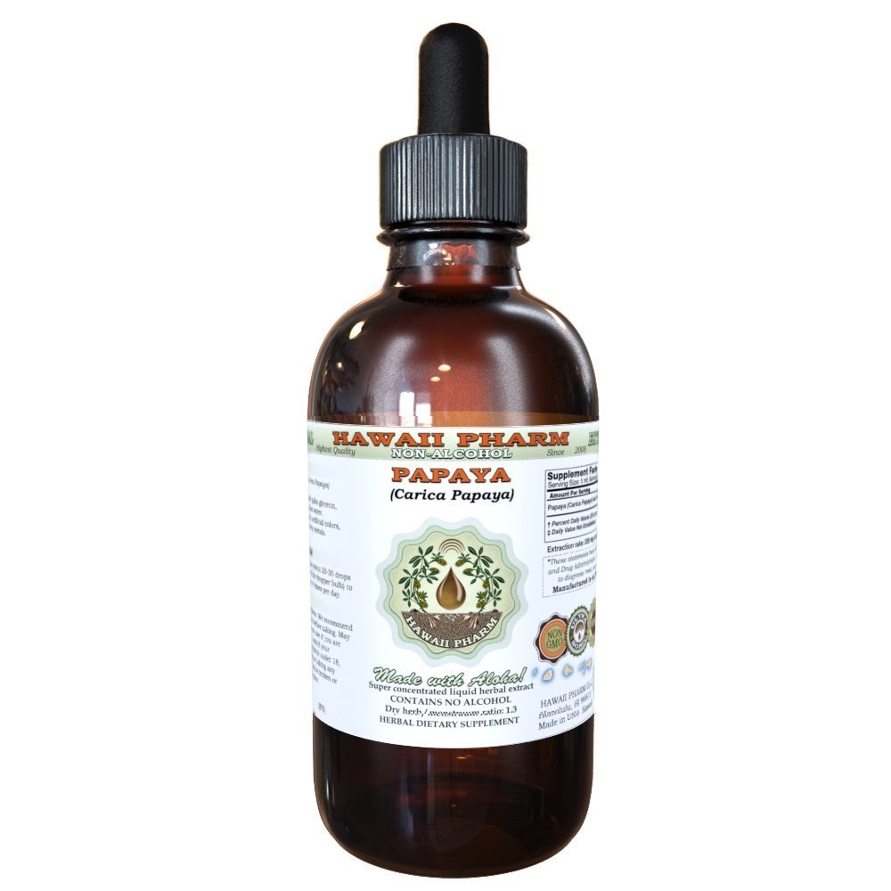 Papaya Alcoholvrij Liquid Extract, Biologische Papaya (Carica Papaya) Gedroogde Blad Glyceriet Natuurlijke Kruidensupplement, Hawaii Pharm, USA 2 fl.oz
