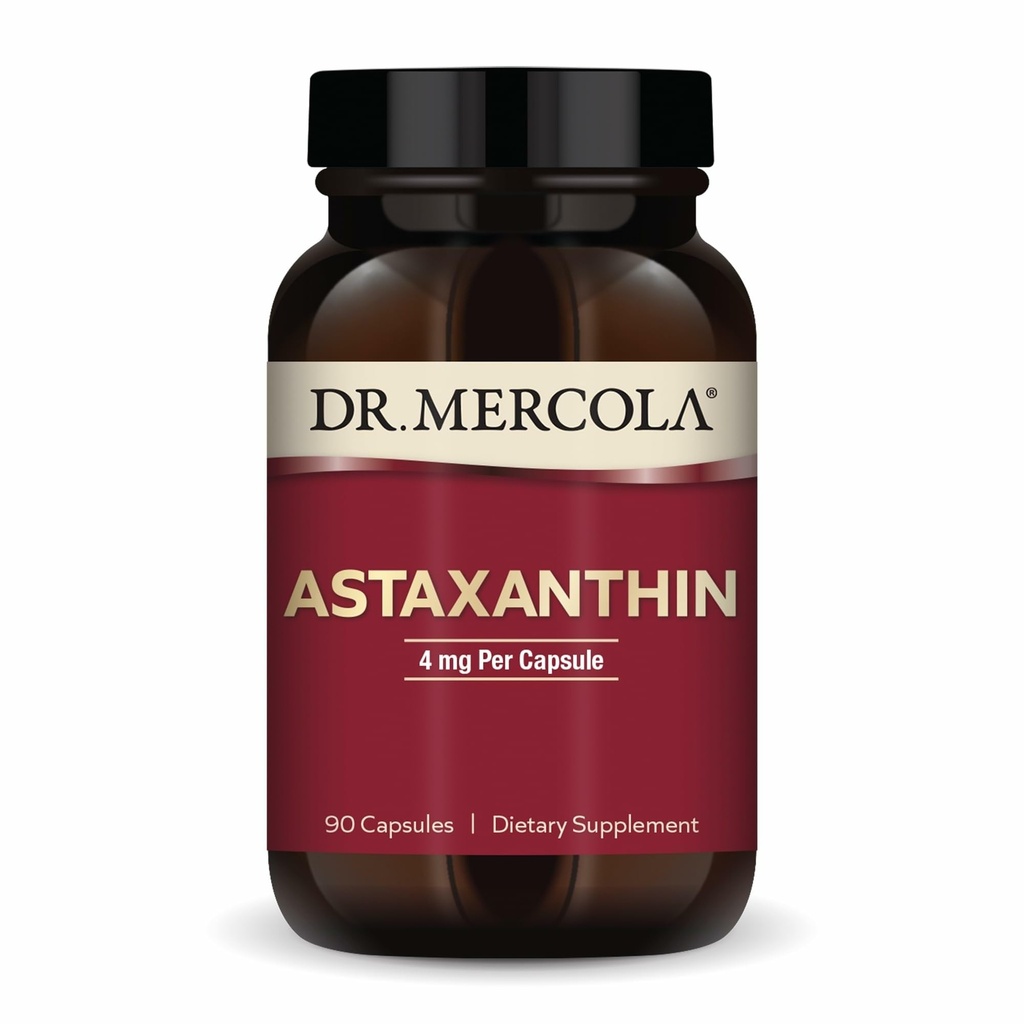 Dr. Mercola Organic Astaxanthine - 4 mg Astaxanthine - Krachtige Antioxidant Ondersteuning - Biologische Microalgen Extract - Non-GMO, Glutenvrije & Sojavrije - 90 Capsules (90 porties)