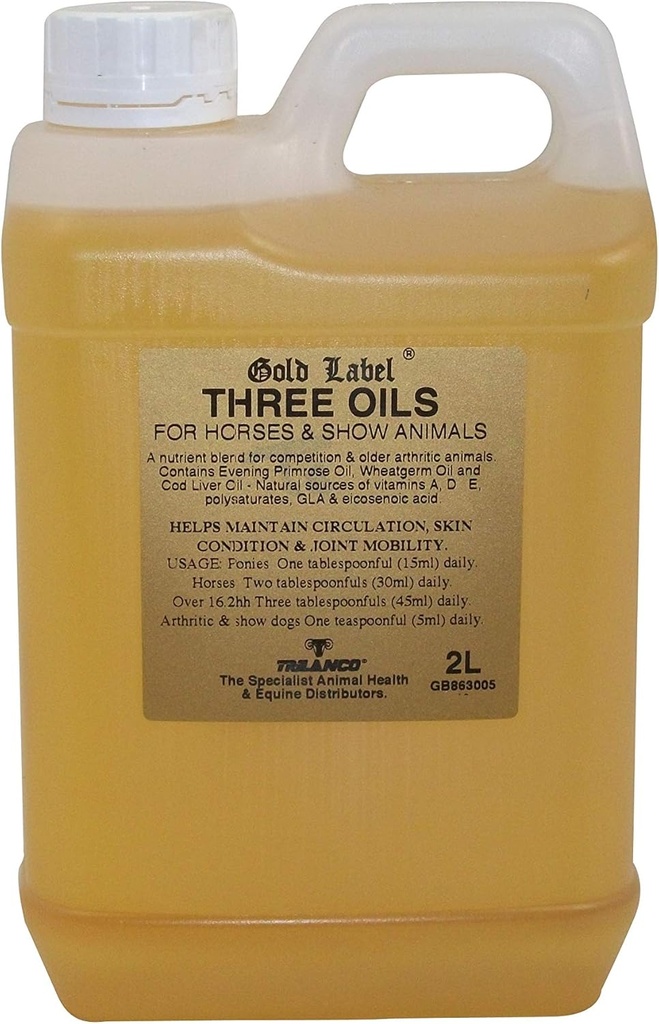 Three Oils, Horse Supplement, Gold Label, Cod Liver Oil, Evening Primrose Oil, Wheatgerm Oil, 2 Litres