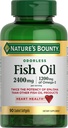 Nature's Bounty Odorless Fish Oil, 1200mg Omega-3 per portie Inclusief EPA & DHA, Ondersteunt de gezondheid van het hart, Gezuiverd om Mercurius te elimineren, Gecoate Softgels, Glutenvrij, Geen Schelpvis, 90 Ct