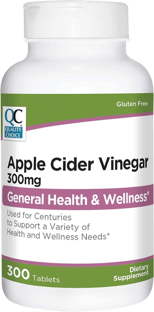 Quality Choice Apple Cider Vinegar 300 mg - Algemene Gezondheid en Wellness - Dieetsupplement in 300 Telflessen tabletten