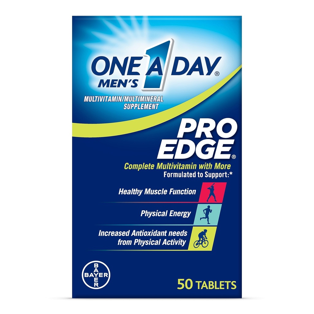 Un jour pour les hommes Pro Edge Multivitamine, supplément avec vitamine A, C, D, E et zinc pour le soutien de santé immunitaire et Magnésium pour la fonction musculaire saine, 50 comte