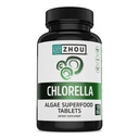 Zhou Chlorella Comprimés - Supplément Chlorella, Chlorophylle Vitamines, Superfood d'algues vertes pures, pilules riches en nutriments, mur cellulaire brisé - 120 comprimés végétaliens