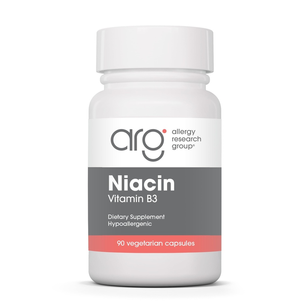 Groupe de recherche sur l'allergie Supplément de niacine - Vitamine B3 pour les hommes et les femmes, Niacine avec grippe, acide nicotinique, NAD, 250 mg Capsules végétariennes - 90 Compte