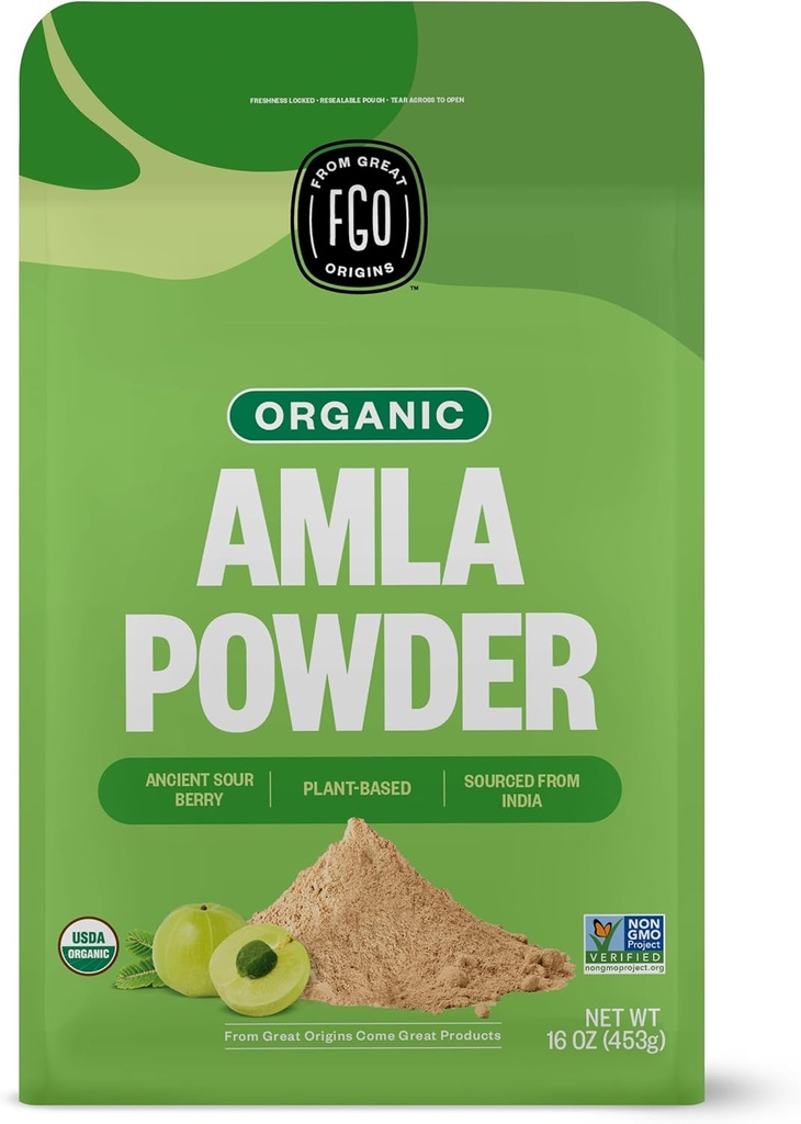 FGO Organic Amla Powder (Amalaki), 100% rauw uit India, 16oz (verpakking van 1)