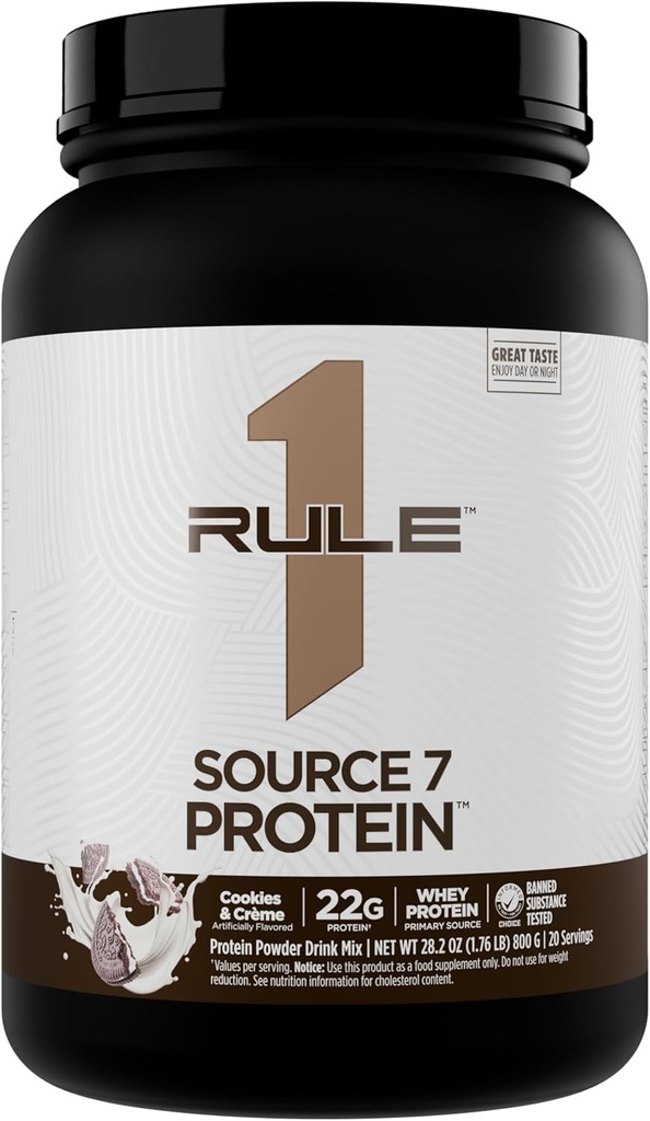 Règle 1 Source 7 Protéines – Flavor décadent, Texture lisse veloutée, 22g Protéines à tout moment et 10g AAE qui se produisent naturellement selon le service à partir de 7 sources premium (1,8 livre*, cookies et crème)