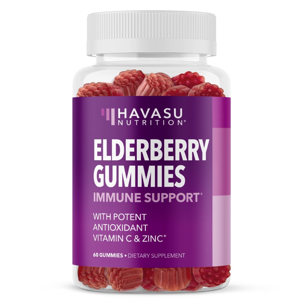 Sambucus Vlierbes Gummies voor volwassenen - Immuun Ondersteuning Supplement met vitamine C en zink - Verbeterde formule voor dagelijkse verdediging - 60 tellen, 1 maand levering, Berry smaak - Handige Wellness