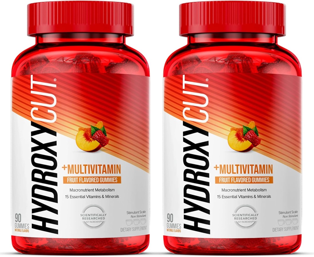 Gommies hydroxycutées (paquet de 2) - 99 % sans caféine - Métaboliser les glucides, les protéines et les graisses - Comprend 15 vitamines et minéraux essentiels - pour les femmes et les hommes
