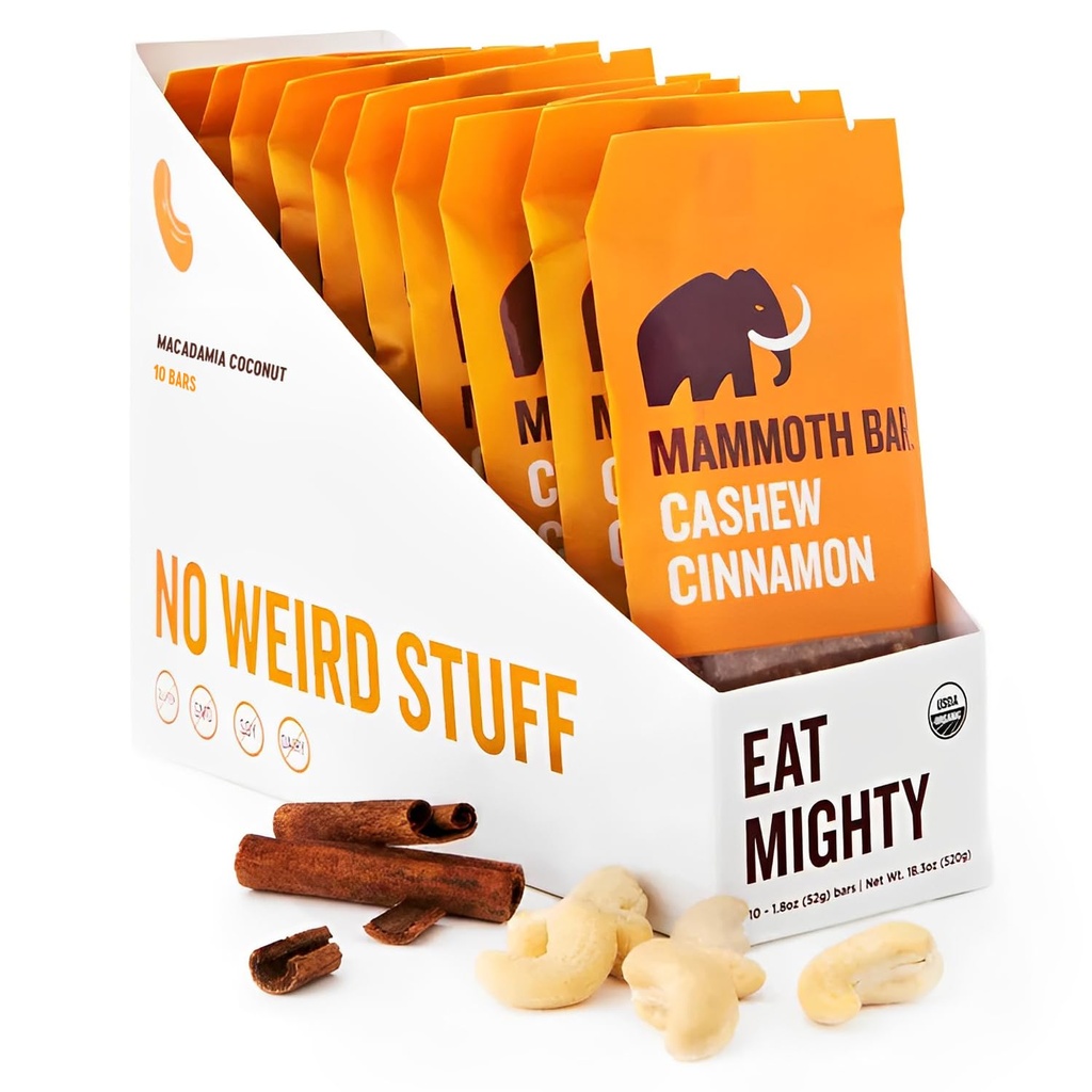 Cashew kaneel Bar- Biologische, Paleo, Glutenvrij en Raw door Mammoth Bar, 10-12g eiwit, 1.8 Oz. Bar (10 Bars) ...