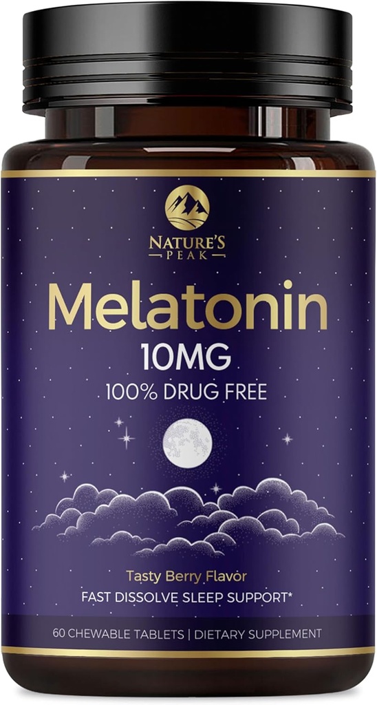 Melatonine 10mg snelle oplossen supplementen, slaapondersteuning supplement voor volwassenen - Extra sterkte 10 mg Melatonine Tablet voor rustgevende slaapondersteuning, aardbeien smaak, suikervrije non-GMO - 60 dagen levering