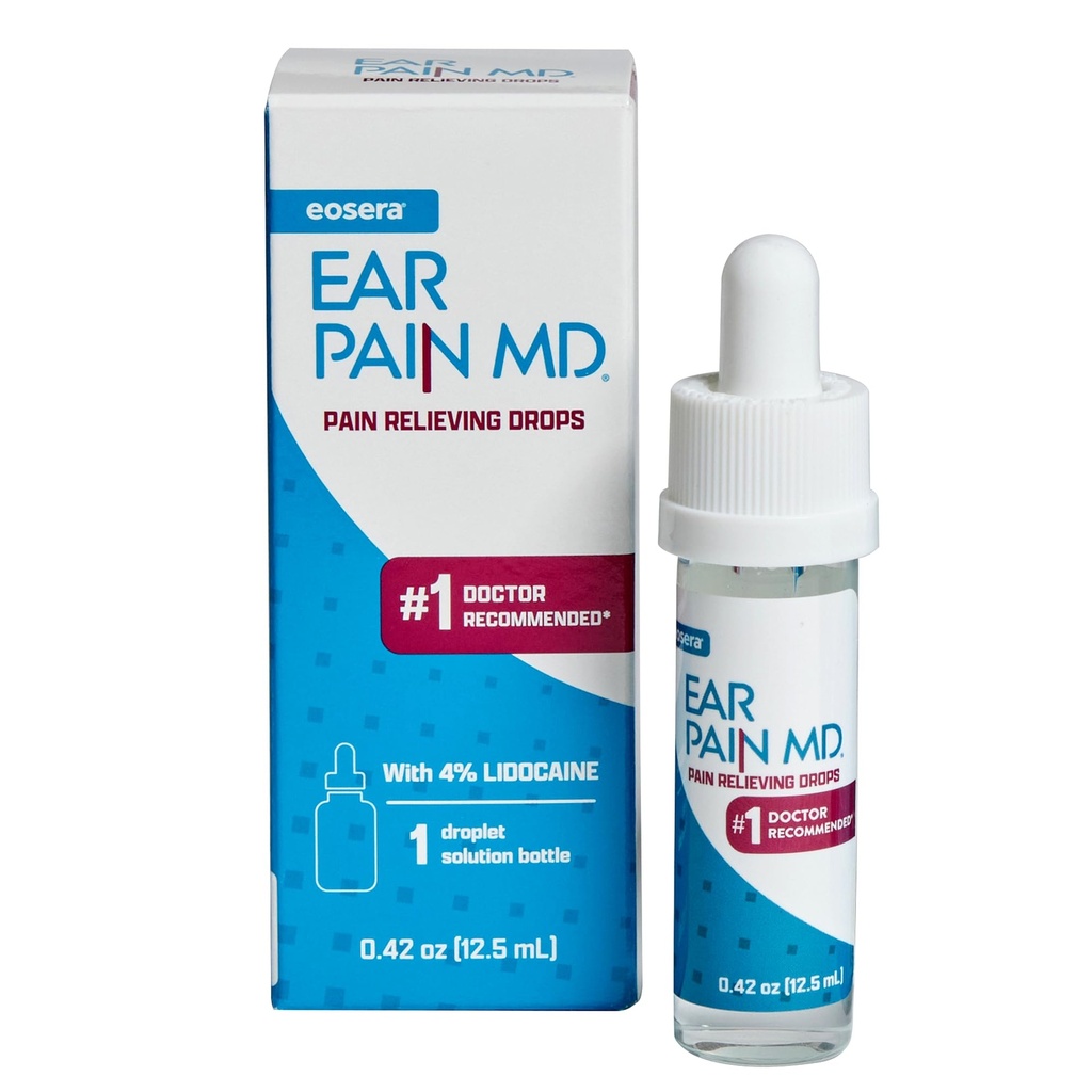 Eosera Oorpijn MD® - 4% Lidocaïne Oordruppels voor maximale sterkte pijnverlichting - Snelwerkende, Numbing Earache behandeling voor volwassenen en kinderen (12,5 ml)