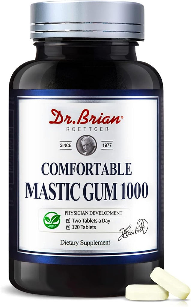Dr.Brian Mastic Gum 1000mg Natural Formula Ondersteuning van gastro-intestinale gezondheid, spijsverterings- en immuunsysteem Maag, Duodenal & Oral Health Niet-GMO, Glutenvrij (120 Vegetarische Capsules)