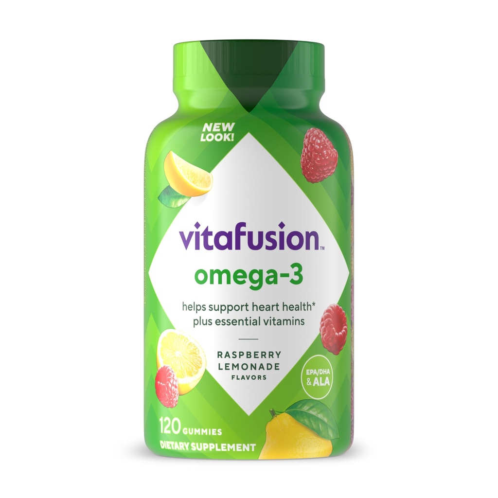 Vitafusion Omega-3 Gummy Vitaminen, Berry Limonade Gearomatiseerd, Hart Gezondheid Vitaminen(1) Met Omega 3 EPA/DHA en Vitaminen A, C, D en E, Amerika