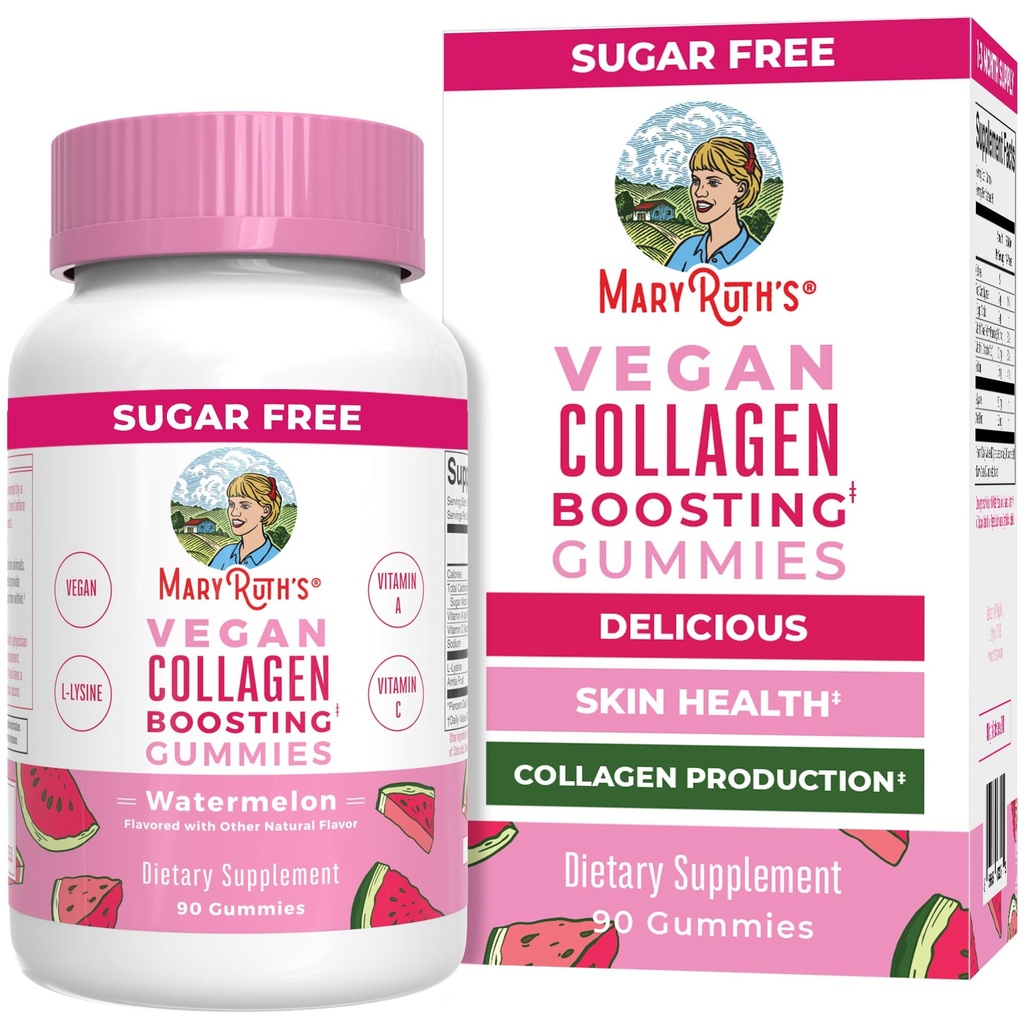 MaryRuth Organics Vegan Collages for Women & Men, Collageen Boosting Gummies, Skin Care, Lysine, Vitamine C, Vitamine A, Amla, Supplement for Hair & Skin, Vegan, Non-GMO, Glutenvrij, 90 Servers