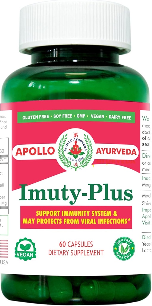 Imuty Plus Ondersteuning Immuunsysteem Dieetherbal Supplement Equivalent 5000 mg Giloy Ashwagandha Mulethi Ayurvedic Vegan 60 Capsule