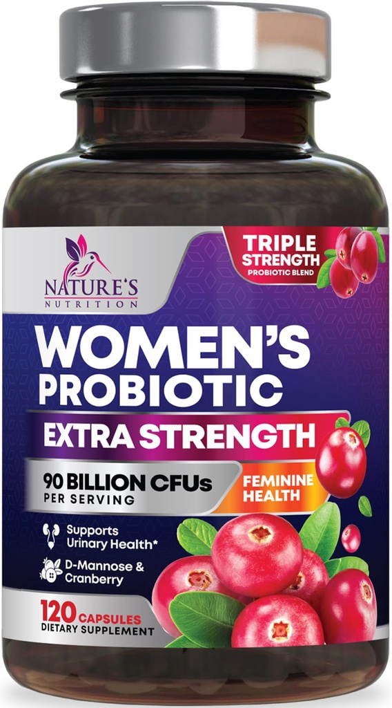 Probiotica voor vrouwen Digestieve gezondheid Ondersteuning - 90 miljard CFU Vrouwen Probiotica, 16 Strains, Cranberry, Vaginale Probiotica met Prebiotica, PH, Immune, Urinaire, & Vrouwelijke Gezondheidsondersteuning, 120 Capsules