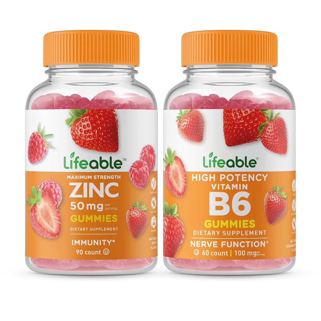 Levensvatbare Zink 50mg + Vitamine B6, Gummies Bundle - Grote Proeverij, Vitamine Supplement, Glutenvrij, GGO-vrij, Kauwgom