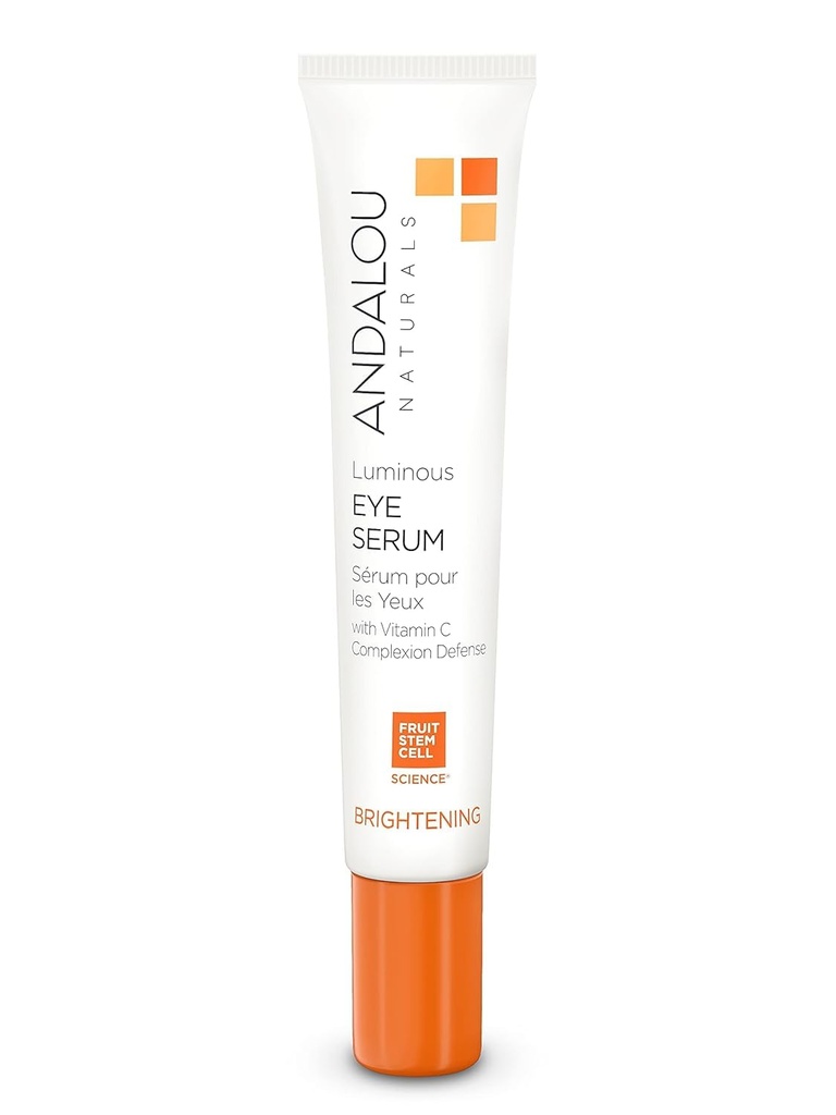 Andalou Naturals Luminous Eye Serum, verlichtende oogcrème voor donkere kringen en gezwollenheid, vitamine C, cafeïne & Goji Glycopeptiden voor een verjongde, verfrissende, strakkere verschijning, 0,6 Ounce