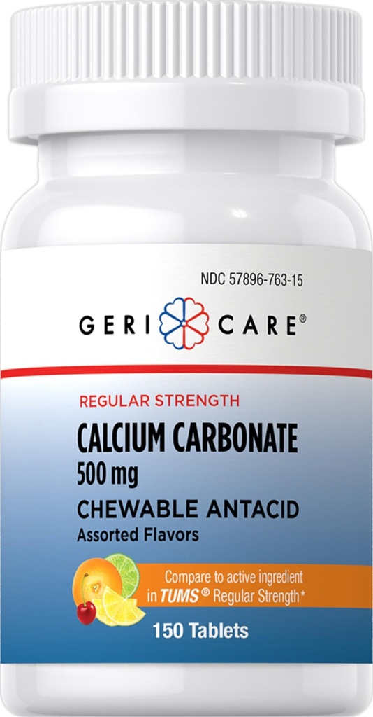 Gericare Calcium Carbonate 500mg Kauwbare Antacidum,150 Telling (Pack of 1)