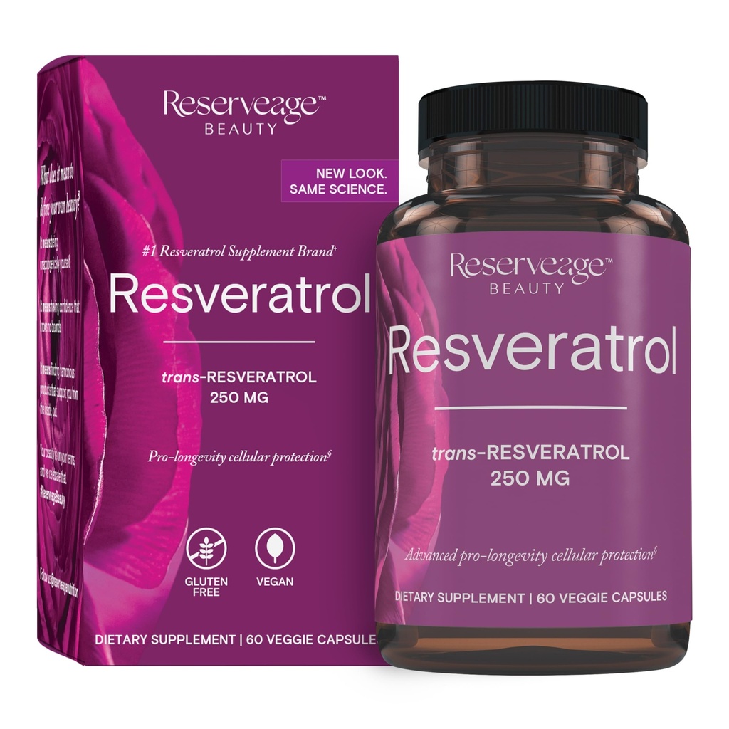 Reservering Beauty Resveratrol 250 mg - Best Trans-Resveratrol - Vegan Antioxidant Supplement for Cellular & Heart Health - Aids Health Aging & Immune Health - 60 Plantaardige Capsules