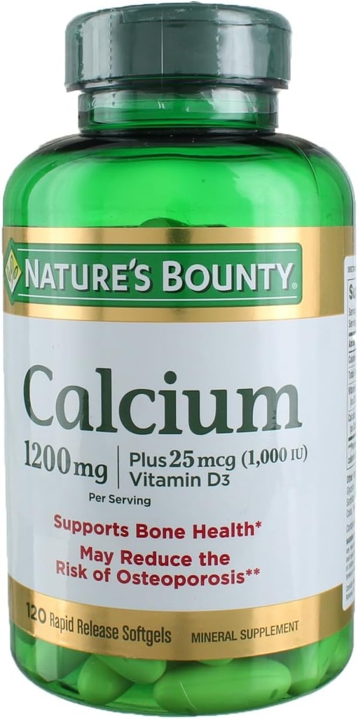 Natures Bounty Calcium Plus Vitamine D3 1200 miligram Capsules - 120 Ea, Verpakking van 3