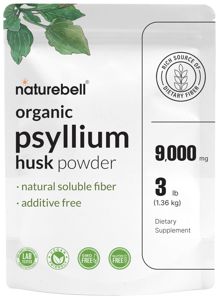 NatureBell Psyllium Husk Fiber Supplement, 9.000mg Per Serving, 3lb (48oz) Poeder 