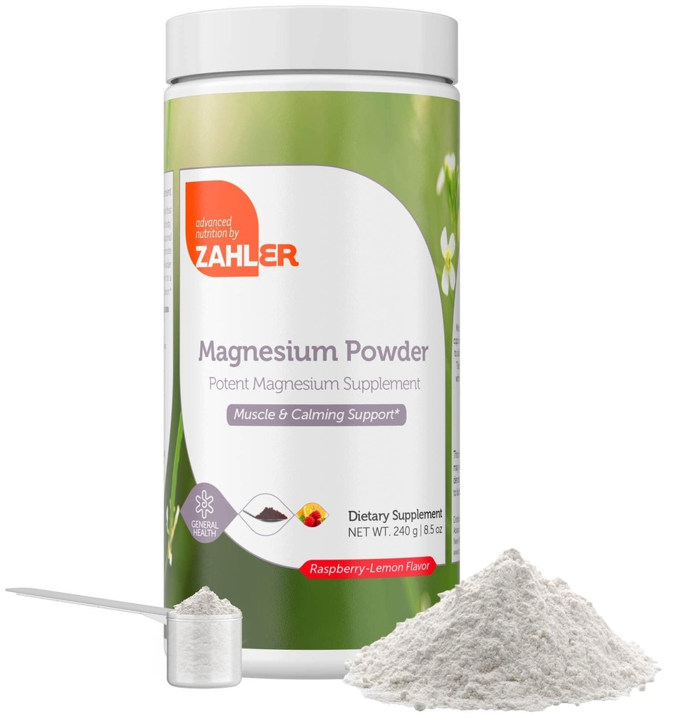 Zahler Magnesium Supplement Powder - Calm Magnesium Powder Mix voor water en vloeibare dranken - Krachtige Magnesium Citrate met beste Proef Raspberry Citroen Smaak - Kosher Magnesium Drink Poeder 8.5 Oz