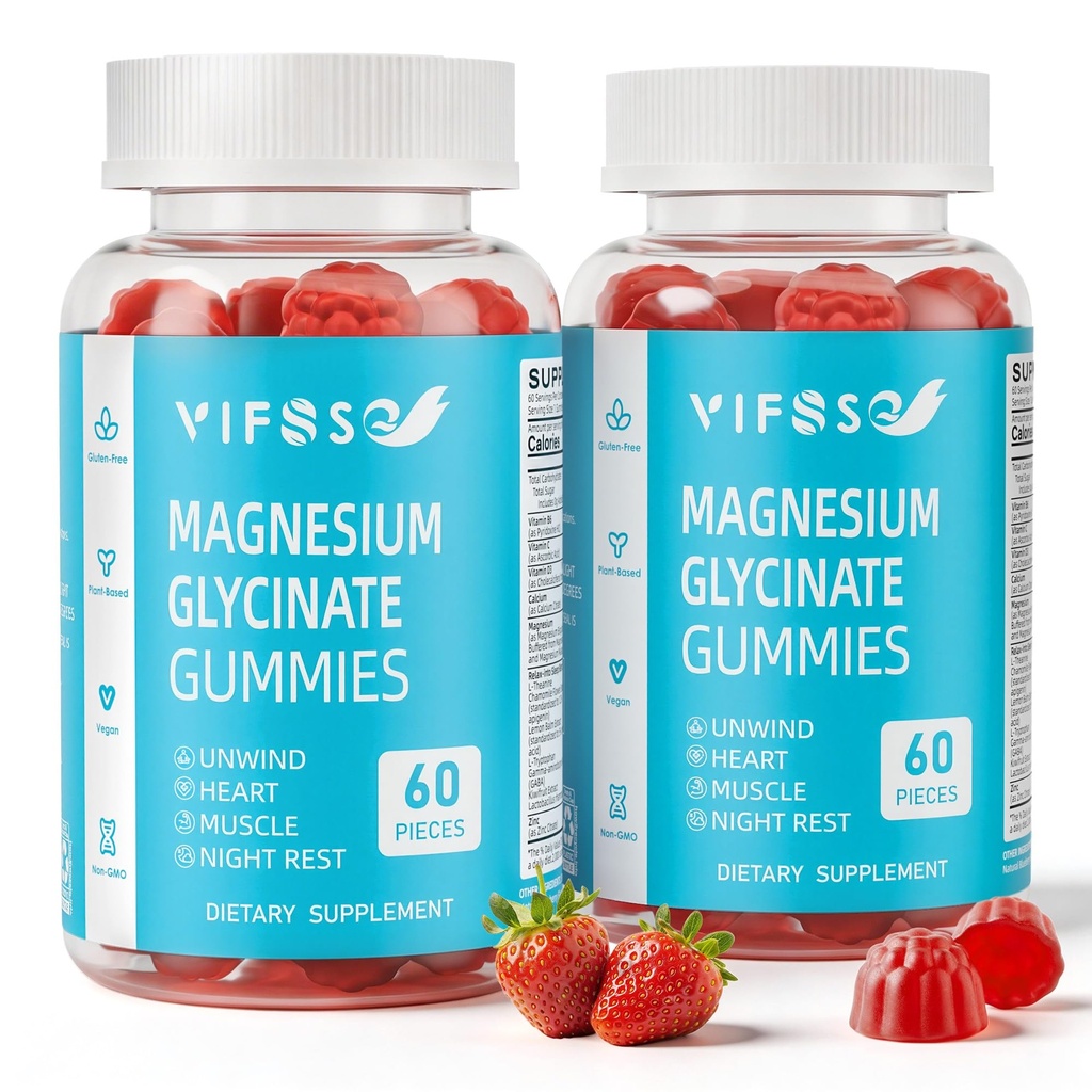 Magnesium Glycinate Gummies voor volwassenen & kinderen 4+, 2 Pack Sugar Free Magnesium Bisglycinate Supplement 400/200mg met L Theanine, kamille, citroenbalsem voor avondondersteuning & bedtijd Routine 120 Gummies