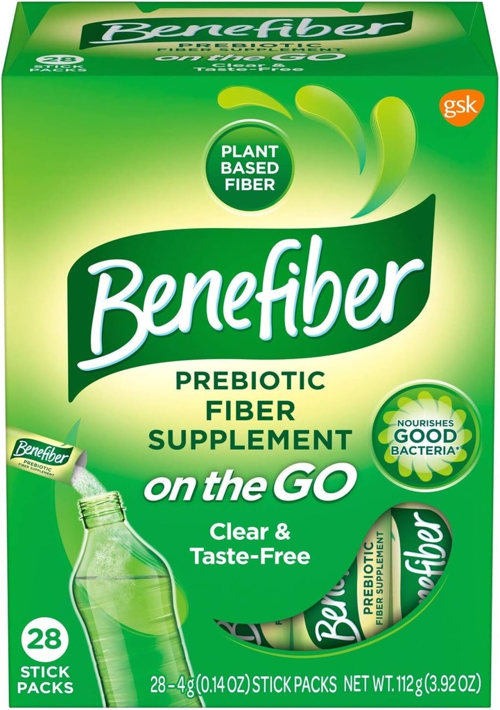 Benefiber Fiber Supplement On the Go Stick Packs for Handig Use 28 Stick Packs Per Box (1 Box Only)
