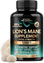 Lions Mane Supplement Capsules - Organische Lions Mane - Made in USA - Fruiting bodys Extract - 1200 mg, 25% Polysacchariden - Geheugen & Focus Support - As Lions Powder - 120 Capsules, 2 maand aanbod