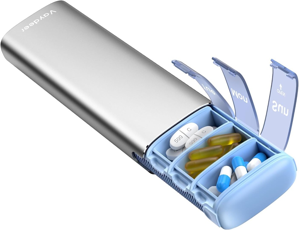 Vayadeer Metal Travel Pill Organizer, 7 dagen Week pil Box, grote capaciteit dagelijks schattig pil geval voor supplementen, pillen, vitamines en medicijnen (klein, lever)