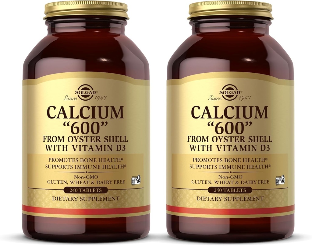 Solgar Calcium 600" - 240 tabletten, Verpakking van 2 - van Oyster Shell met vitamine D3 - Non-GMO, Glutenvrij, Zuivelvrij - 240 Totaal porties