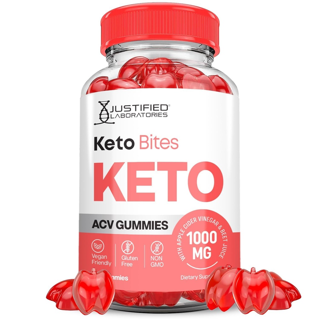 Justified Laboratories Keto Bites Keto ACV Gummies Advanced Formula 1000MG Keto Bites Keto Gummies Apple Cider Vinegar Geformuleerd met Granaatappel Beet Juice Powder B12 Vegan Non GMO 60 Gummys