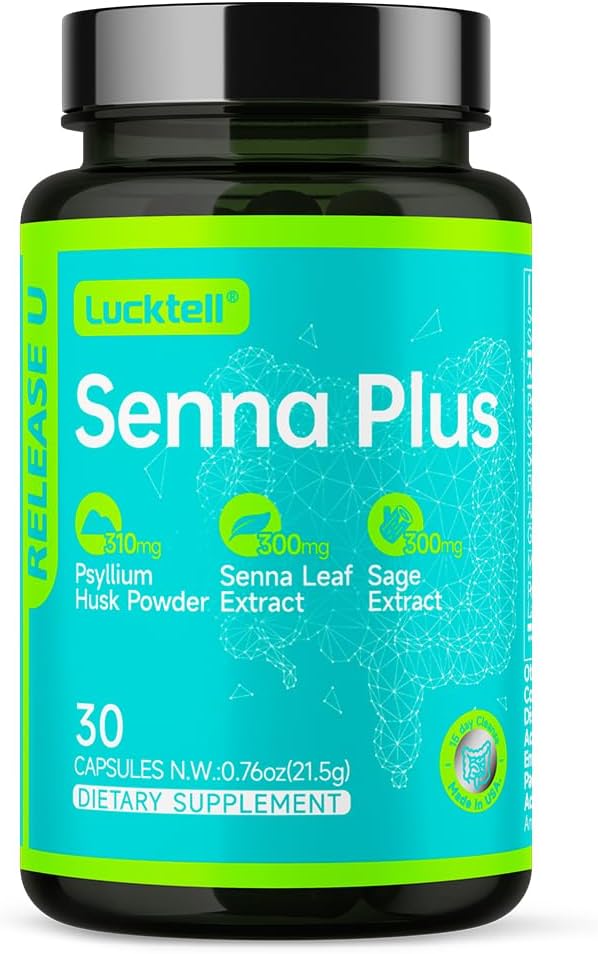 LuckTell Senna Plus 15-Day Cleanse - Gentle Gut Cleanse Detox for Women & Men with Senna, Cascara Sagrada, Psyllium Husk & MCT Oil, Nature Colon Cleanse with Probiotics, Made in USA,30 Capsules