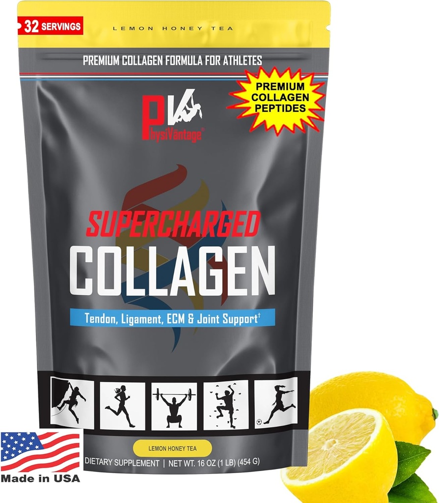 PhysiVantage Poudre surchargée de Peptides de Collagène - Collagène hydrolysé pour la santé des articulations, du Tendon, du Ligament et de la peau - Thé au miel citronné, Keto, Paléo, 16oz