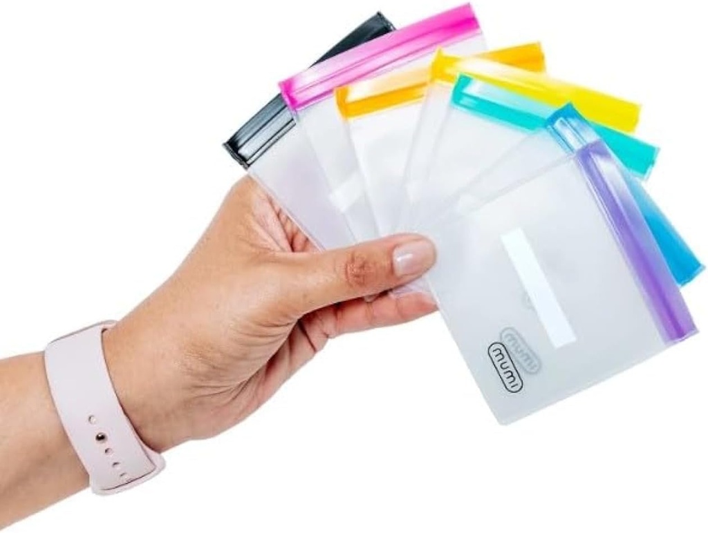 MUMI Mini Zipper Pouch Set – 7 petits sacs à fermeture éclair transparent réutilisables avec étiquettes critiquables pour le voyage, la médecine, le maquillage, les pilules, les petites pochettes d'organisateur cosmétique pour la Purse, Bureau, stockage en plastique