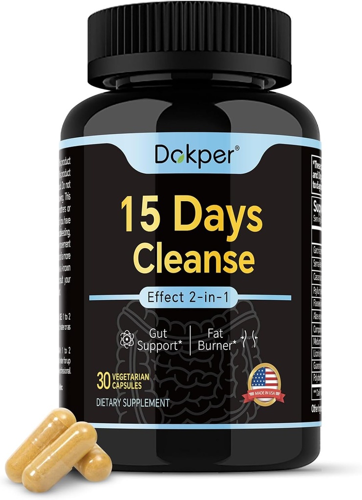 Natuurlijke reiniging Detox, 15 dagen 2-in-1 Gut Support, Colon Reiniging voor mannen & vrouwen, Senna Leaf, Cascara Sagrada, Psyllium Seed Husk Powder, Aloë Vera Extract, 30 capsules