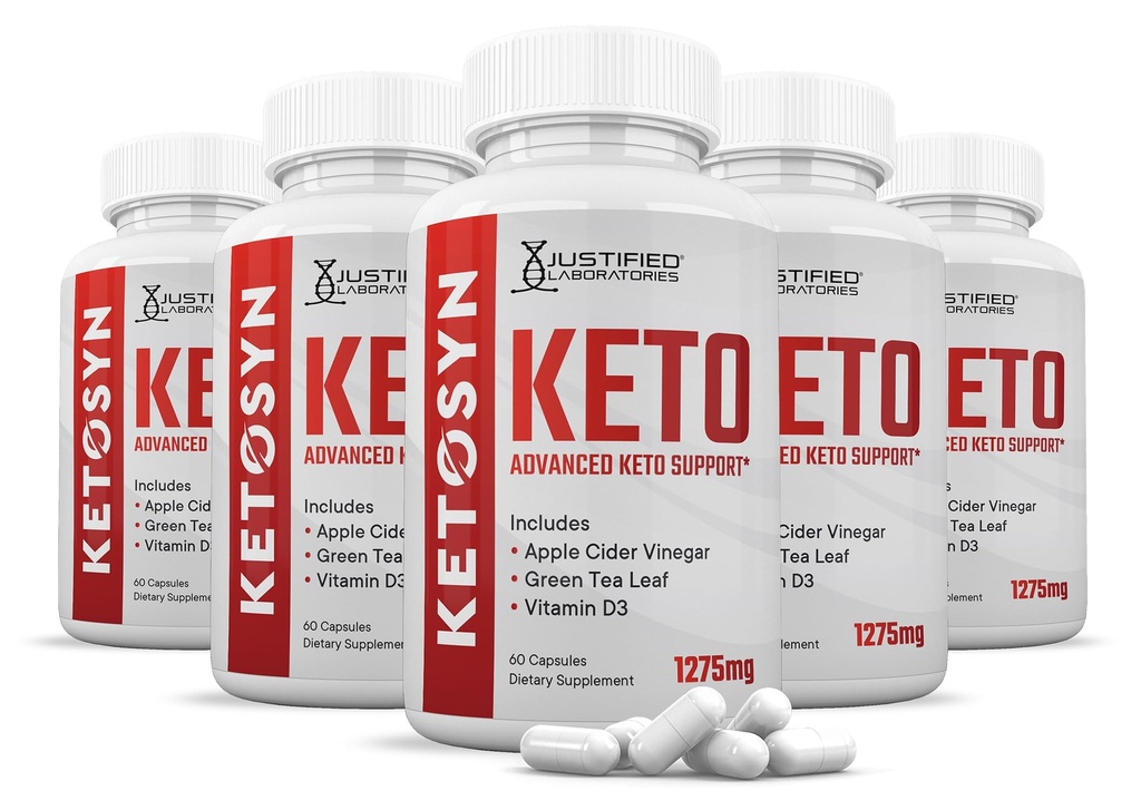 (5 Pack) Ketosyn Keto ACV Pills 1275MG Keto Support Mix Capsule Alternative à Keto ACV Gummies Formulé avec du vinaigre de cidre de pomme Extra Virgin huile d'olive en poudre Feuille de thé verte 300 Capsules
