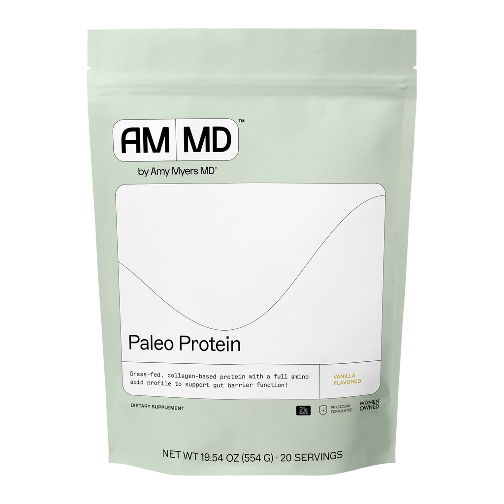 Amy Myers MD Paleo Protein Powder - with Collageen Peptides for Gut Health - Supports Hair, Skin & Nails - Non-GMO, Gluten-Free, Non-Dairy & More - Vanilla Bean - 19,54 oz (20 Servings)