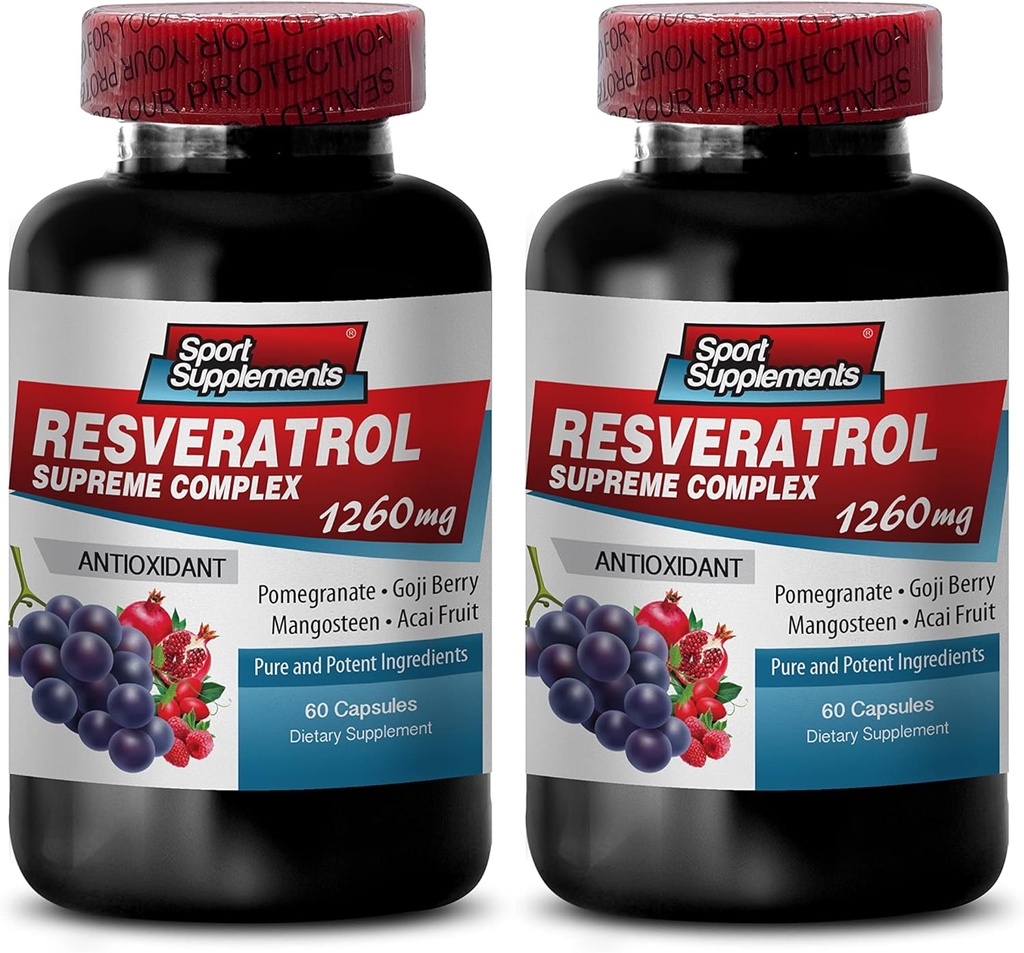 Resveratrol Supreme 1200mg Maximale sterkte Plus 1200 rode wijnsupplementen, resveratrol Supplement rode wijn, resveratrol antioxidant, rode wijn Extract met resveratrol, rode wijn druivenzaad 2 flessen