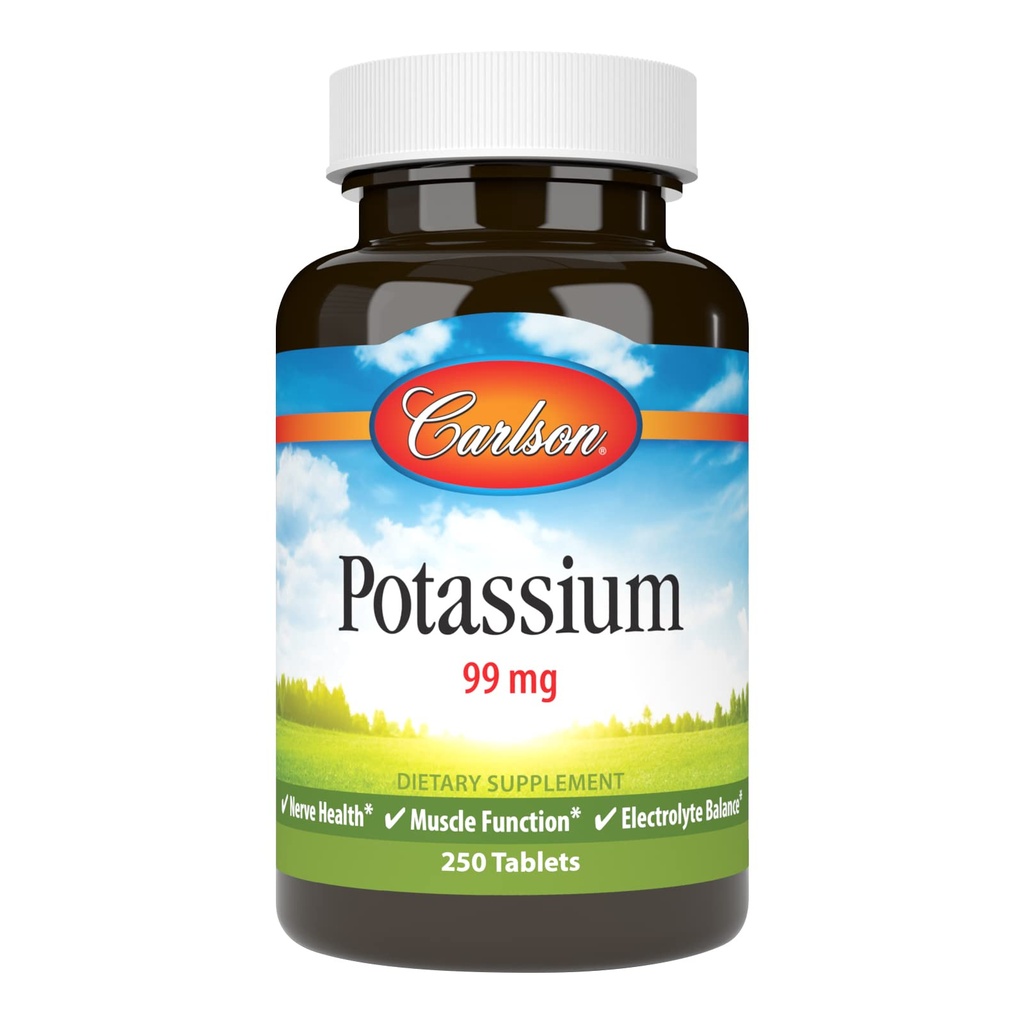 Carlson - Potassium, 99 mg, favorise la santé nerveuse et la fonction musculaire, 250 comprimés