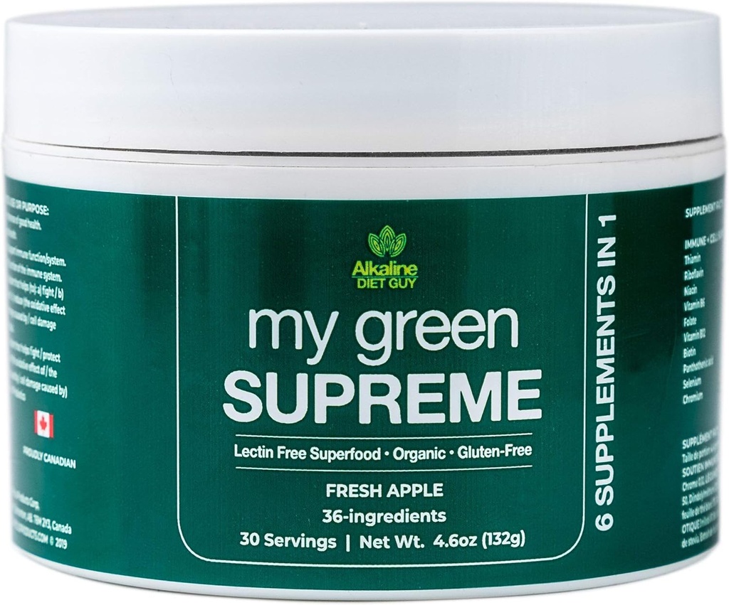 My Green Supreme Organic 6 in 1 Premium Superfood Supplement - Lectine gratis en glutenvrij - 30 porties (4.6 oz) - Verse appelsmaak - Geniet van een Smoothie of toegevoegd aan een drankje