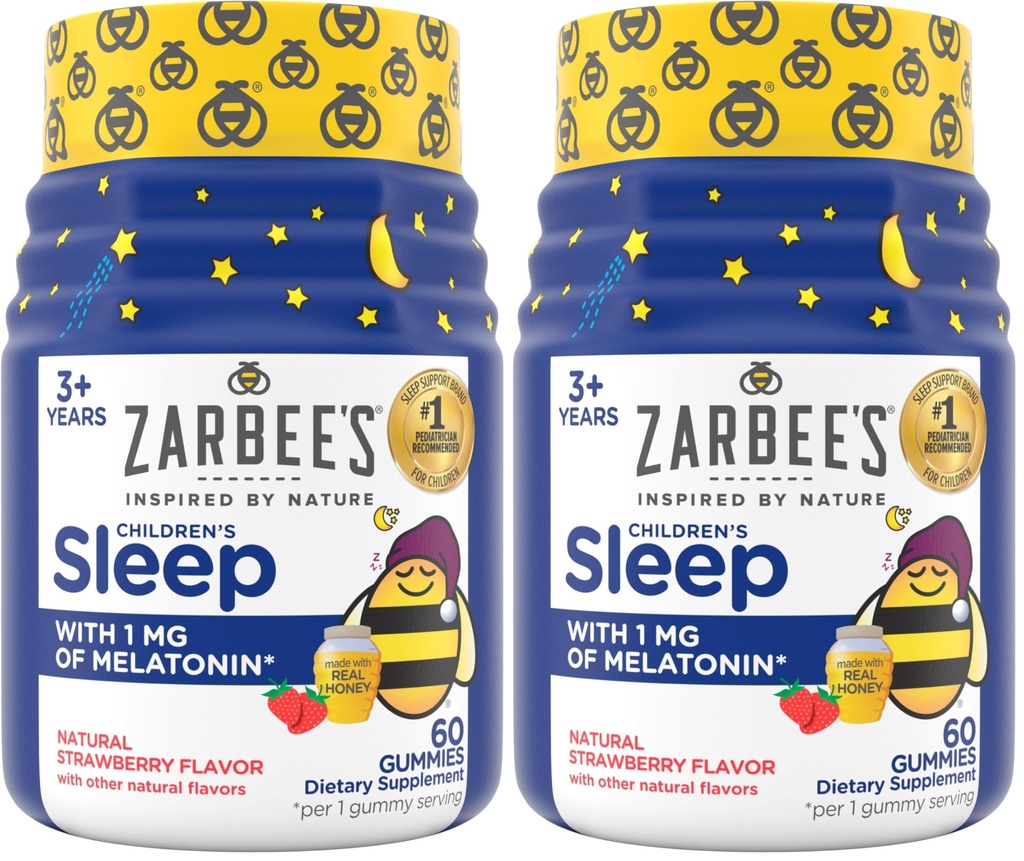 Zarbee's kinderen slapen Gummies met Melatonine, Non-Habit vormen van kinderen slaap Gummies werken met natuurlijke slaapcycli te bevorderen vredevolle slaap, drugsvrije, natuurlijke aardbeien, 60 kt (pack van 2)