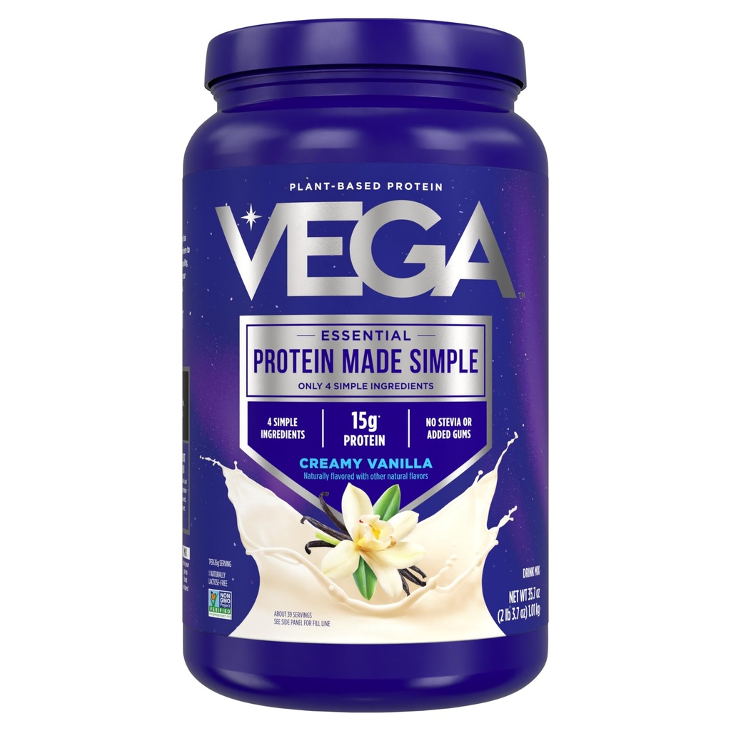 Vega Protein Made Simple Protein Powder, Vanille - Stevia Free, Vegan, Plant Based, Gezond, Glutenvrij, Pea Protein voor vrouwen en mannen, 2.2 lbs (Verpakking mei Vary)