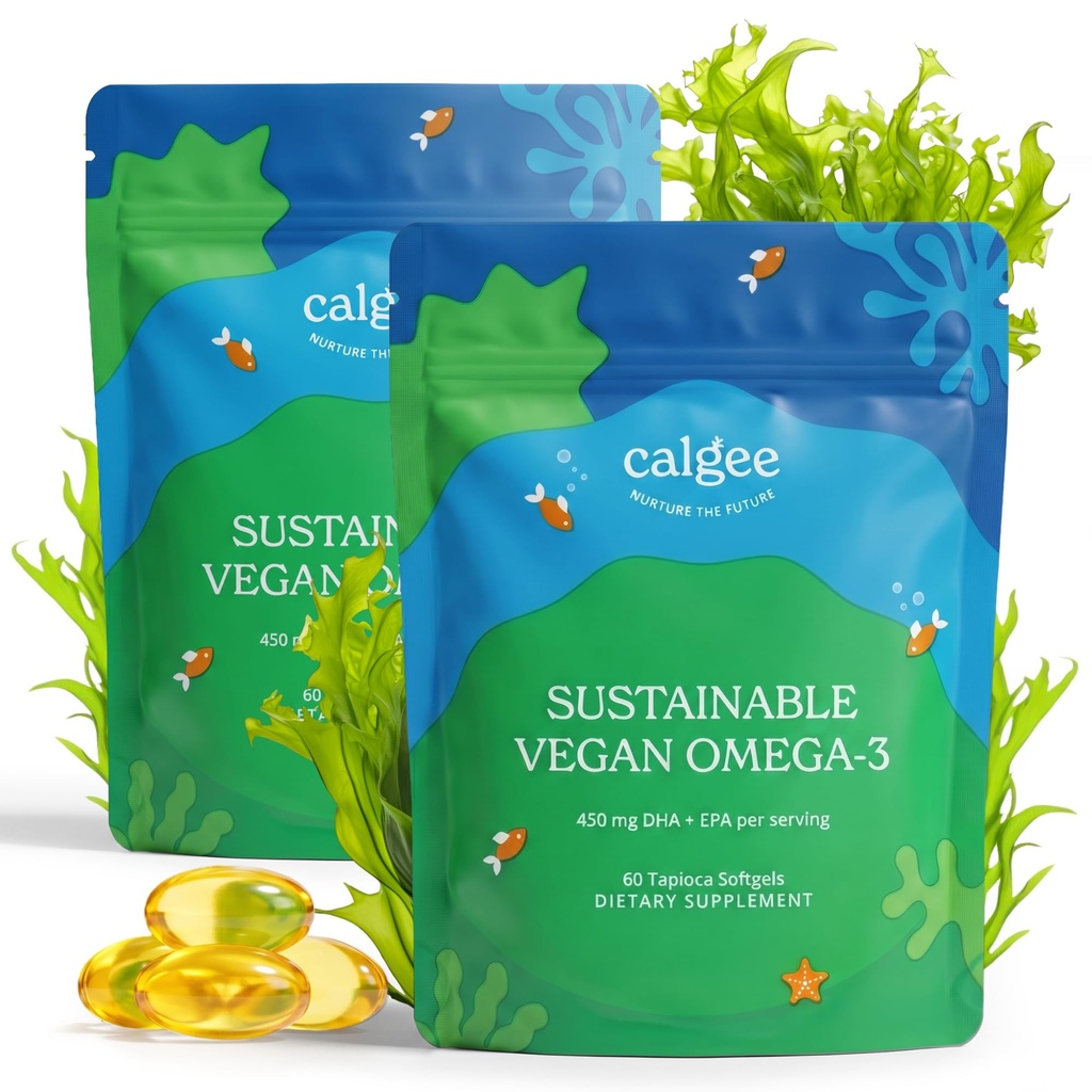 Calgee Vegan Omega 3-450mg DHA & EPA vetzuren - duurzame algenolie - plantaardige visolie alternatief - Carrageen-vrije softgels (120 Ct)