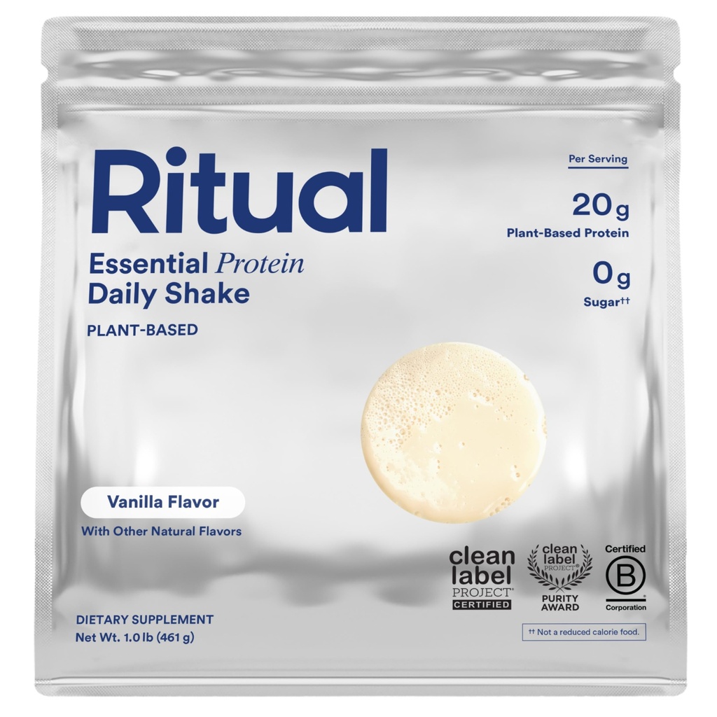 Poudre de protéines végétaliennes ritual avec BCAA: 20g de protéines organiques à base de pois des fermes régénératives aux États-Unis, Profil complet d'acide amino, sans gluten, sans sucre, sans lait, vanille, 1 Lbs