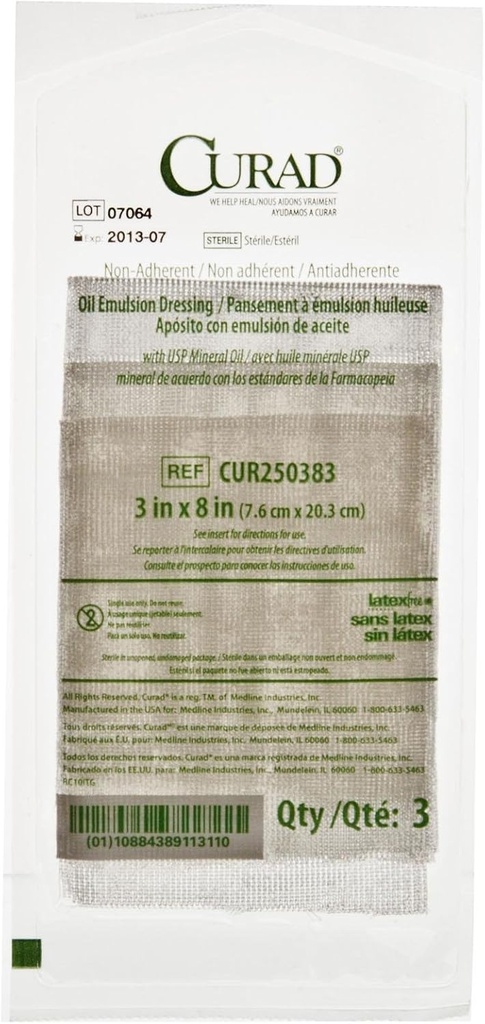CURAD Steriele Niet-Adherent Olie Emulsie Gauze Dressing, 3" x 8," Perfect voor wondverzorging, Pack van 648