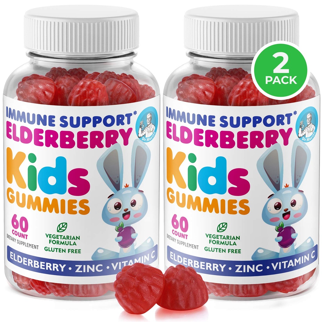 DR. MORITZ Vlierbessen Gummies voor kinderen en volwassenen (2 Pack) - Vlierbessen Vitamine C en zink voor kinderen Immune Support - Vegetarisch, Glutenvrij